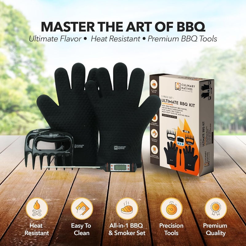 CULINARY NATIVES Smoker Gloves and Meat Claws | No.1 Heat Resistant BBQ Grill Gloves | Meat Shredder Claws | Thermometer | Silicone Smoker Oven Mitts & Pulled Pork Shredders | Barbecue, Grilling, Smoking, Shredding - Image 5